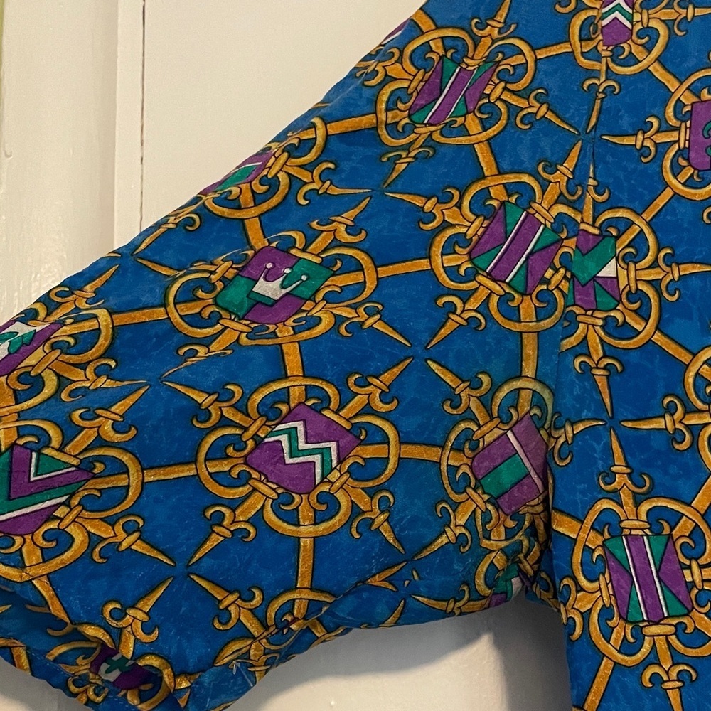 Adrianna Papell Blue and Gold Patterned Midi Dress - Picture 6 of 6